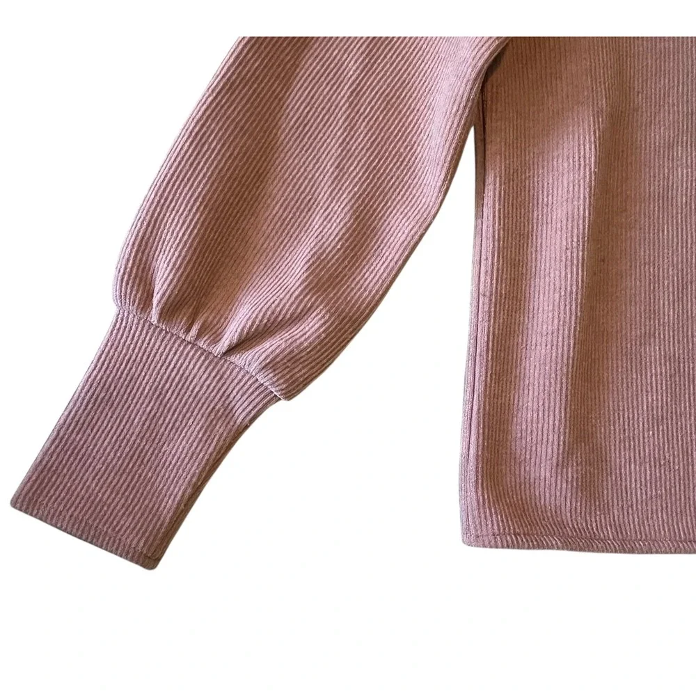 Madewell Square Neck Ribbed Puff Sleeve Top Dusty Rose Pink Womens Small‎